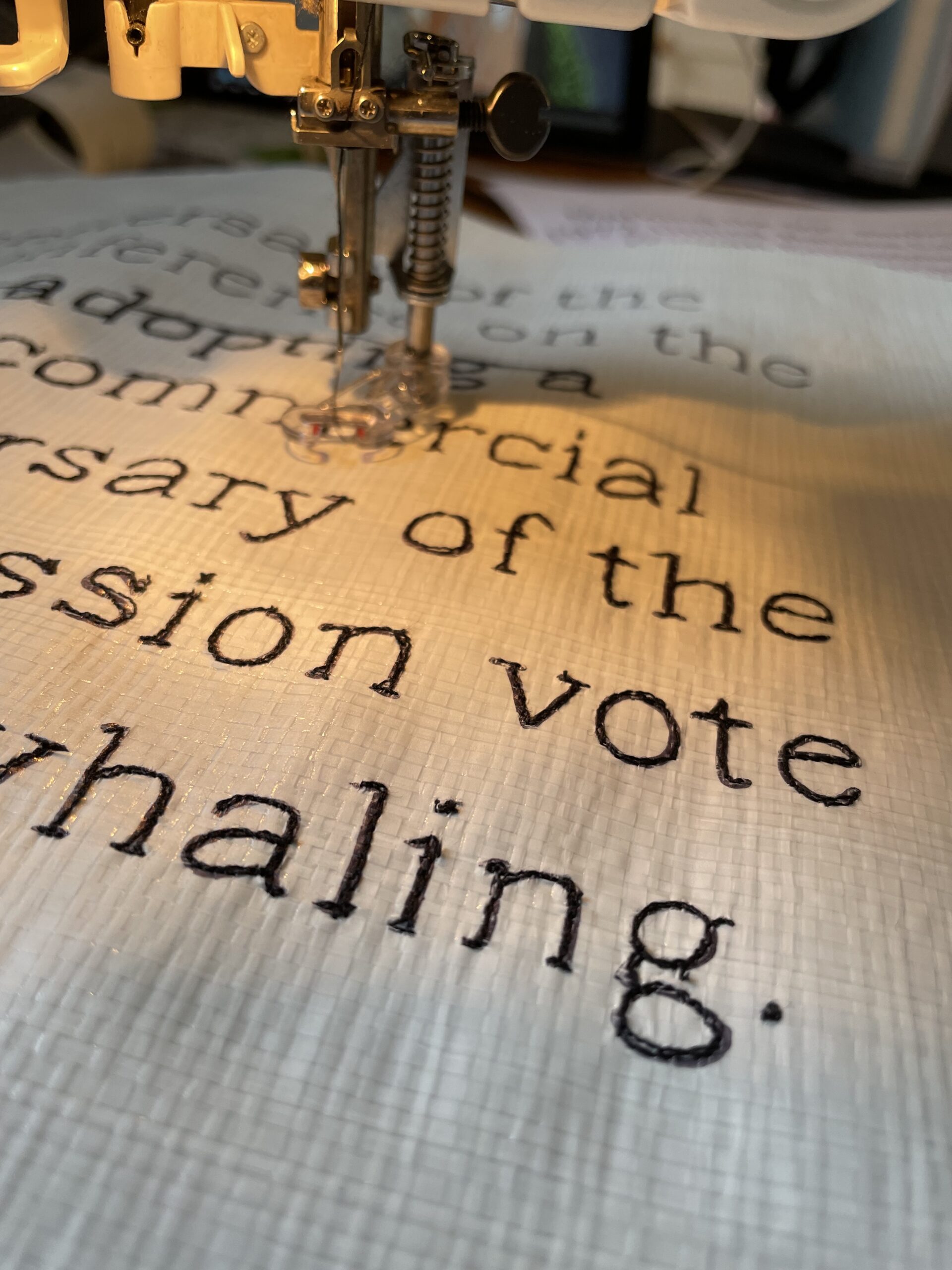 Detail of sewing text panel for ReCover